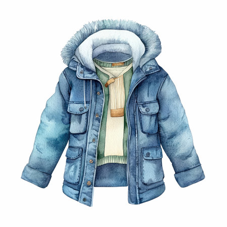 Winter jacket isolated on white background. Watercolor hand drawn illustration.の写真素材