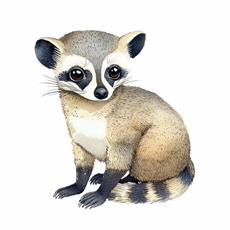 Watercolor raccoon isolated on white background. Hand drawn illustration.の写真素材