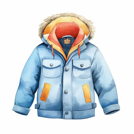 A fashionable blue parka jacket with a fur hood, isolated on a transparent background, ideal for apparel design and marketing. Perfect for winter fashion showcases.の写真素材