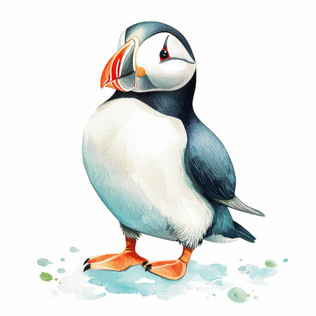 Puffin isolated on white background. Watercolor hand drawn illustrationの写真素材