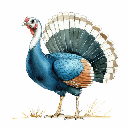 Watercolor turkey isolated on white background. Hand-drawn illustration.の写真素材