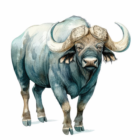 Water buffalo. Hand drawn watercolor illustration isolated on white background.の写真素材