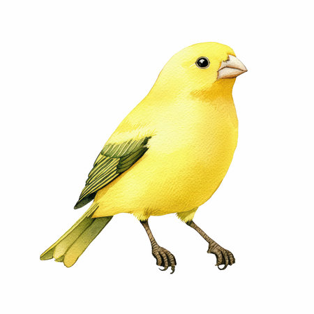 Yellow canary isolated on white background. Watercolor hand drawn illustrationの写真素材