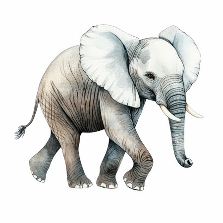 Watercolor illustration of an elephant. Isolated on white background.の写真素材
