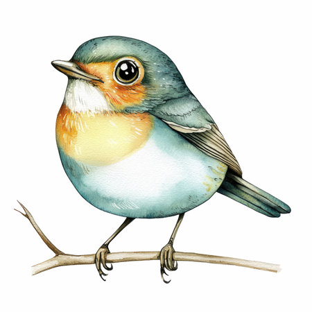 This charming isolated robin bird illustration features vibrant colors and a detailed design, perfect for various creative projects. Ideal for nature themes.の写真素材