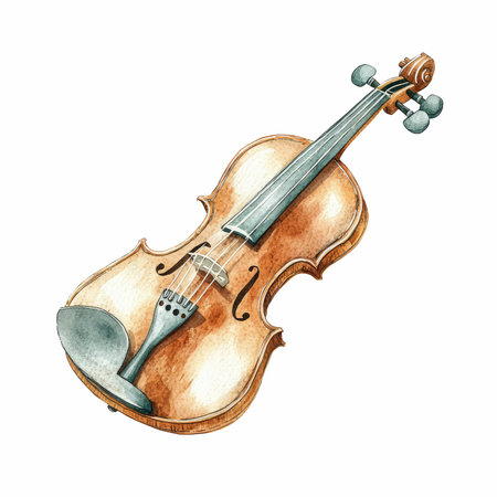 Watercolor illustration of a violin. Isolated on white background.の写真素材