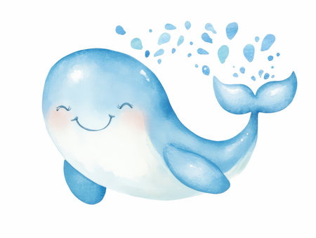 Cute cartoon baby narwhal isolated on white background. Watercolor illustration.の写真素材