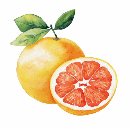 Watercolor grapefruit isolated on white background. Hand drawn illustration.の写真素材