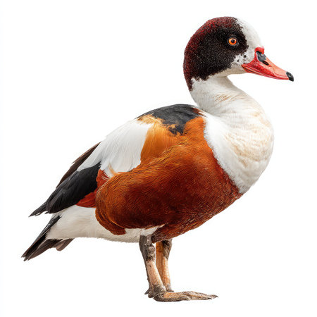 Stunning image of an isolated Shelduck featuring vibrant coloration and intricate plumage details. Ideal for nature enthusiasts and wildlife projects.の写真素材
