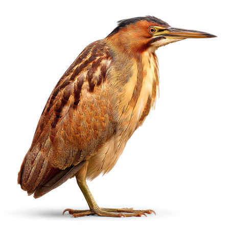 Captivating isolated image of a bittern bird showcasing its intricate feather details and elegant stance. Ideal for nature enthusiasts and wildlife projects.の写真素材