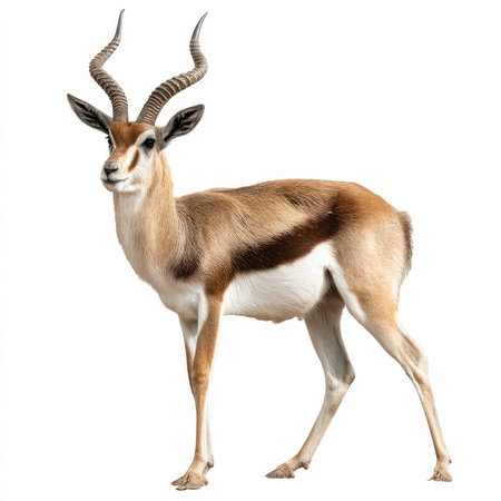 This high-quality isolated image showcases a Blackbuck antelope displaying its distinctive horns and elegant stance. Perfect for nature and wildlife projects.の写真素材