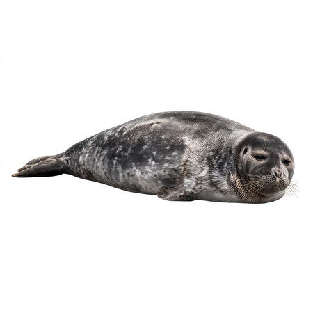 This isolated cutout of a Weddell seal showcases the animal's unique features and serene nature, suitable for wildlife and nature-themed projects.の写真素材