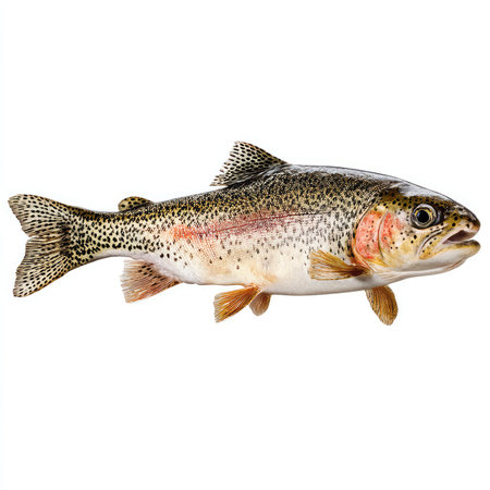 This high-quality isolated cutout of a rainbow trout showcases its vibrant colors and detailed anatomy, perfect for nature projects.の写真素材