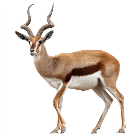 An elegant blackbuck antelope gracefully poses in an isolated setting against a white background, showcasing its unique features and beauty. Perfect for nature and wildlife themes.の写真素材