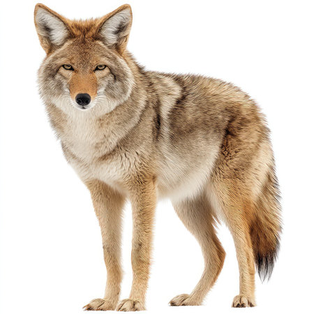 High-quality isolated cutout of a coyote displaying its natural features in stunning detail, perfect for various stock photo needs.の写真素材