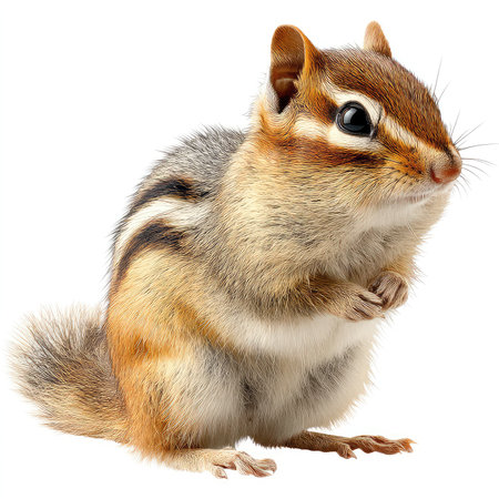 This high-quality isolated cutout of a chipmunk features realistic details. Ideal for nature and wildlife themes, it showcases the animal in a playful pose, highlighting its curious expression.の写真素材