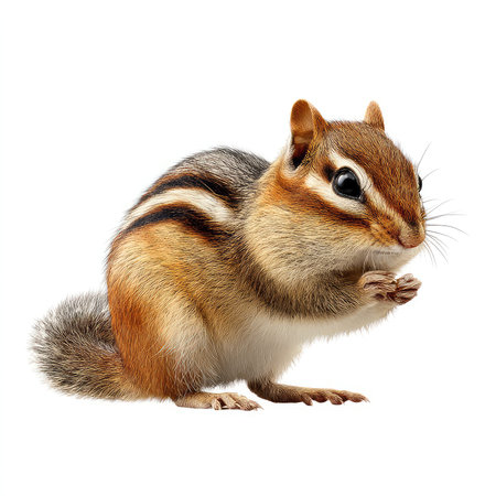 An isolated cutout of a cute chipmunk showcasing its vibrant fur and playful demeanor, perfect for nature-themed projects. Ideal for wildlife enthusiasts and educational use.の写真素材