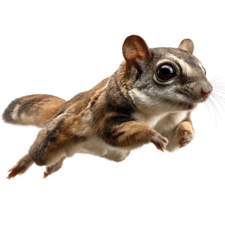 This high-quality cutout features an isolated flying squirrel captured mid-flight, showcasing its remarkable agility and beauty. Perfect for nature-themed projects.の写真素材