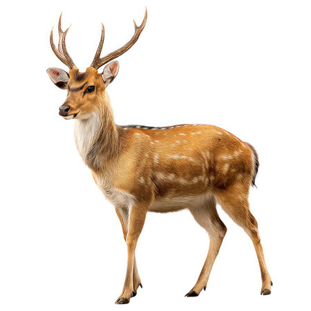 A high-quality cutout of a Brocket deer, showcasing its beautiful antlers and spotted fur, perfect for stock photography needs.の写真素材