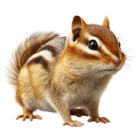 Adorable chipmunk captured in high detail, showcasing its lively expression and soft fur, ideal for wildlife and nature projects.の写真素材