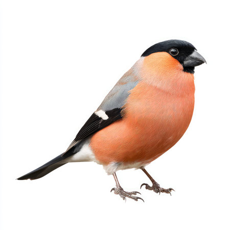 Captivating isolated bullfinch bird cutout showcasing its vibrant orange underbelly and distinctive black cap against a clean background. Perfect for nature and wildlife themes.の写真素材