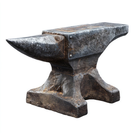 A high-quality isolated cutout of a sturdy anvil on a standard white background, perfect for use in creative projects, presentations, and marketing materials.の写真素材
