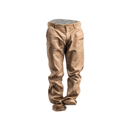 This high-quality cutout image showcases standard chinos in a neutral beige color, ideal for fashion presentations or apparel marketing.の写真素材