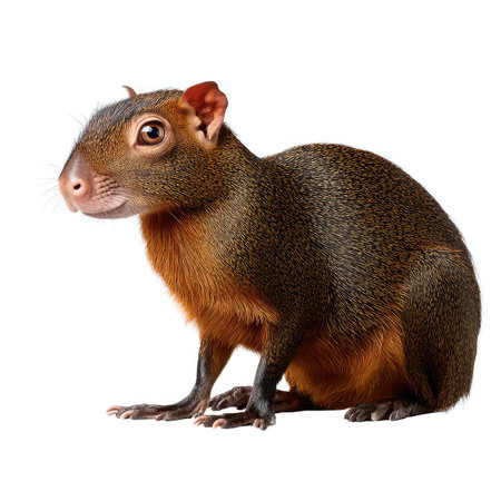 High-quality isolated cutout of an agouti rodent, showcasing detailed features on a clean white background, perfect for various uses.の写真素材