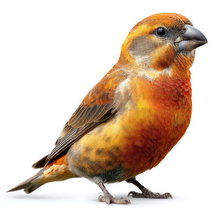 Beautifully detailed image of an isolated Crossbill bird showcasing its vibrant plumage and intricate features against a soft background. Ideal for nature enthusiasts and wildlife projects.の写真素材