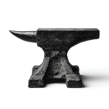 This image features an isolated high-quality cutout of an anvil, showcasing its solid design ideal for craft and metalworking applications. Perfect for use in creative projects.の写真素材