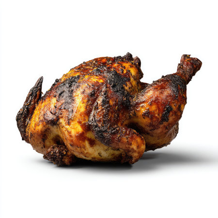 Experience the vibrant and mouthwatering appeal of this juicy chicken, perfectly isolated against a clean white background, ideal for culinary projects.の写真素材