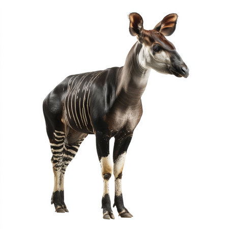 This isolated cutout image of an okapi showcases its unique features. Perfect for educational use, graphic design, or wildlife illustrations.の写真素材