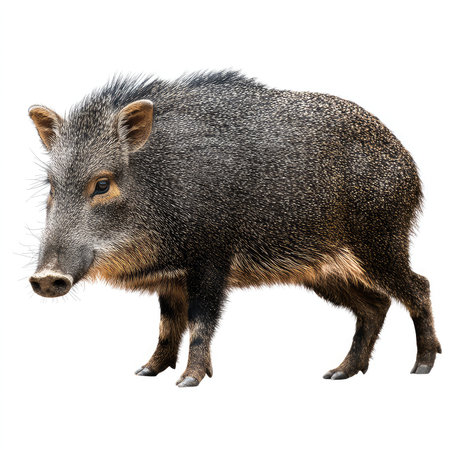 This detailed cutout image features an isolated javelina on a clean white background, perfect for use in educational materials, wildlife presentations, and nature-themed projects.の写真素材