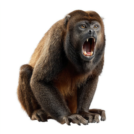 Stunning isolated cutout of a howler monkey displaying a fierce expression with an open mouth, showcasing the beauty of wildlife and nature.の写真素材
