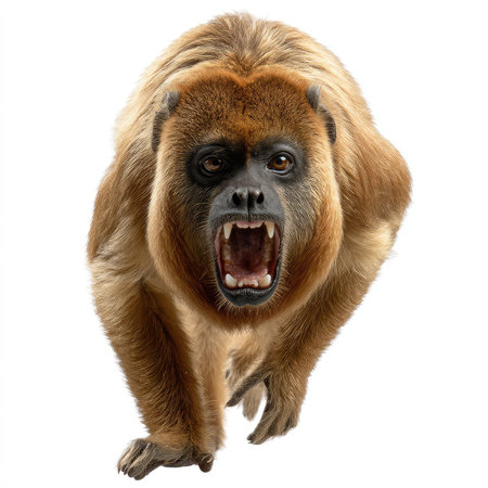 This high-quality cutout features an isolated howler monkey displaying a fierce expression, showcasing its unique character and beauty in nature.の写真素材