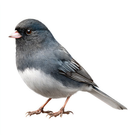 This high-quality illustration features a junco bird isolated against a white background, showcasing its delicate feathers and calm demeanor. Perfect for nature-themed projects.の写真素材
