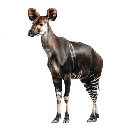 Capture the beauty of the okapi with this stunning isolated cutout. Perfect for educational, marketing, or editorial projects highlighting wildlife and rare species.の写真素材
