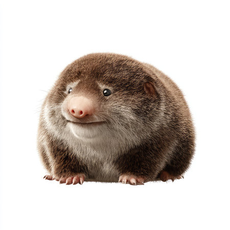 This image features a cute isolated mole with soft fur and a friendly expression against a clean white background, ideal for nature and animal themes.の写真素材