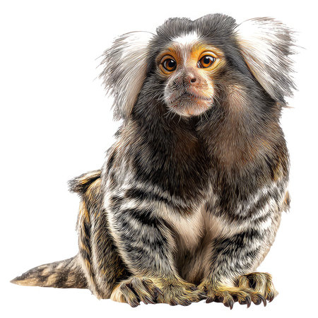 This isolated cutout image features a high-quality representation of a marmoset, showcasing its distinctive traits and charm. Ideal for various projects.の写真素材