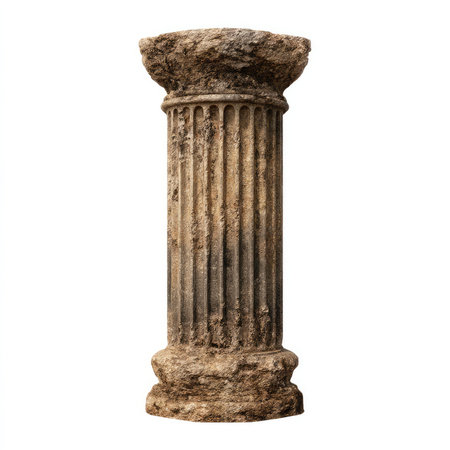The image features an isolated cutout of a majestic ancient pillar, showcasing intricate textures and details that evoke historical architecture. Perfect for backgrounds or themed projects.の写真素材