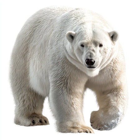 This high-quality cutout features an isolated polar bear against a clean white background, ideal for various creative and educational projects.の写真素材