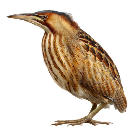 This stunning image showcases an isolated cutout of a bittern bird, highlighting its intricate feather patterns and elegant stance. Perfect for nature enthusiasts and wildlife projects.の写真素材