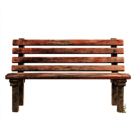 This high-quality image features an isolated wooden bench cutout showcasing its rustic design and rich texture. Perfect for various outdoor and furniture-related projects.の写真素材