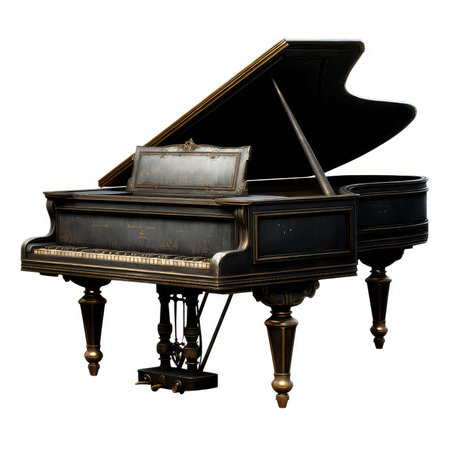 This high-quality image features an elegant isolated grand piano cutout, perfect for musical themes, artistic designs, and decor projects.の写真素材