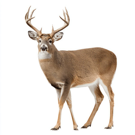 Capture the grace of a white tailed deer with majestic antlers, beautifully isolated in a cutout style, perfect for nature-themed projects.の写真素材