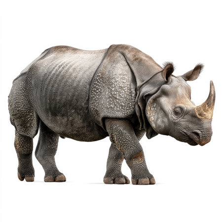 A detailed cutout of a Javan rhino, showcasing its unique features. Ideal for wildlife conservation efforts, educational materials, and awareness campaigns.の写真素材