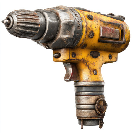This high-quality image showcases an isolated vintage drill tool with detailed features, perfect for industrial or DIY projects.の写真素材