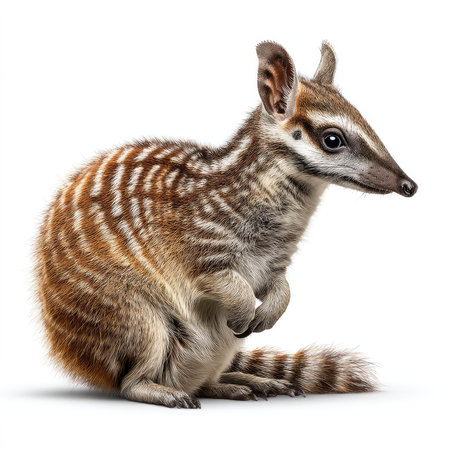 This high-quality cutout image features a solitary numbat, an endangered Australian marsupial,...