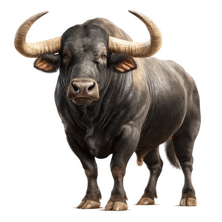 High-quality isolated cutout of a strong bull, showcasing its impressive stature and features, ideal for various creative projects.の写真素材
