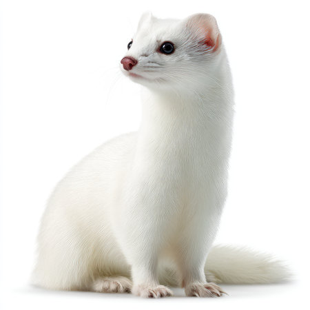 This high-quality image features an elegant ermine cutout, showcasing its distinct white fur and curious expression. The isolated subject is perfect for nature-themed projects or artistic designs.の写真素材